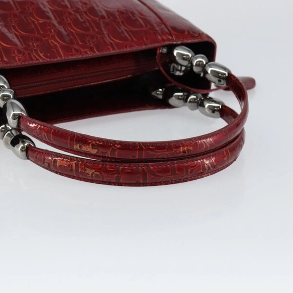 Christian Dior Trotter Canvas Maris Pearl Bag Patent leather Red Auth bs29834 - Picture 8 of 16